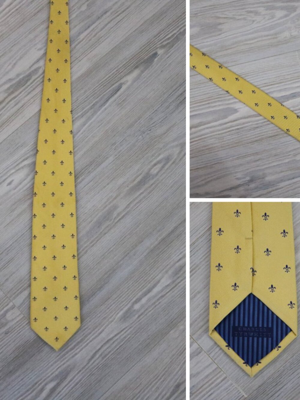 Charles Tyrwhitt Amber Navy Fleur-de-Lis Tie W 3.5" L 60" Formal 100% Silk
